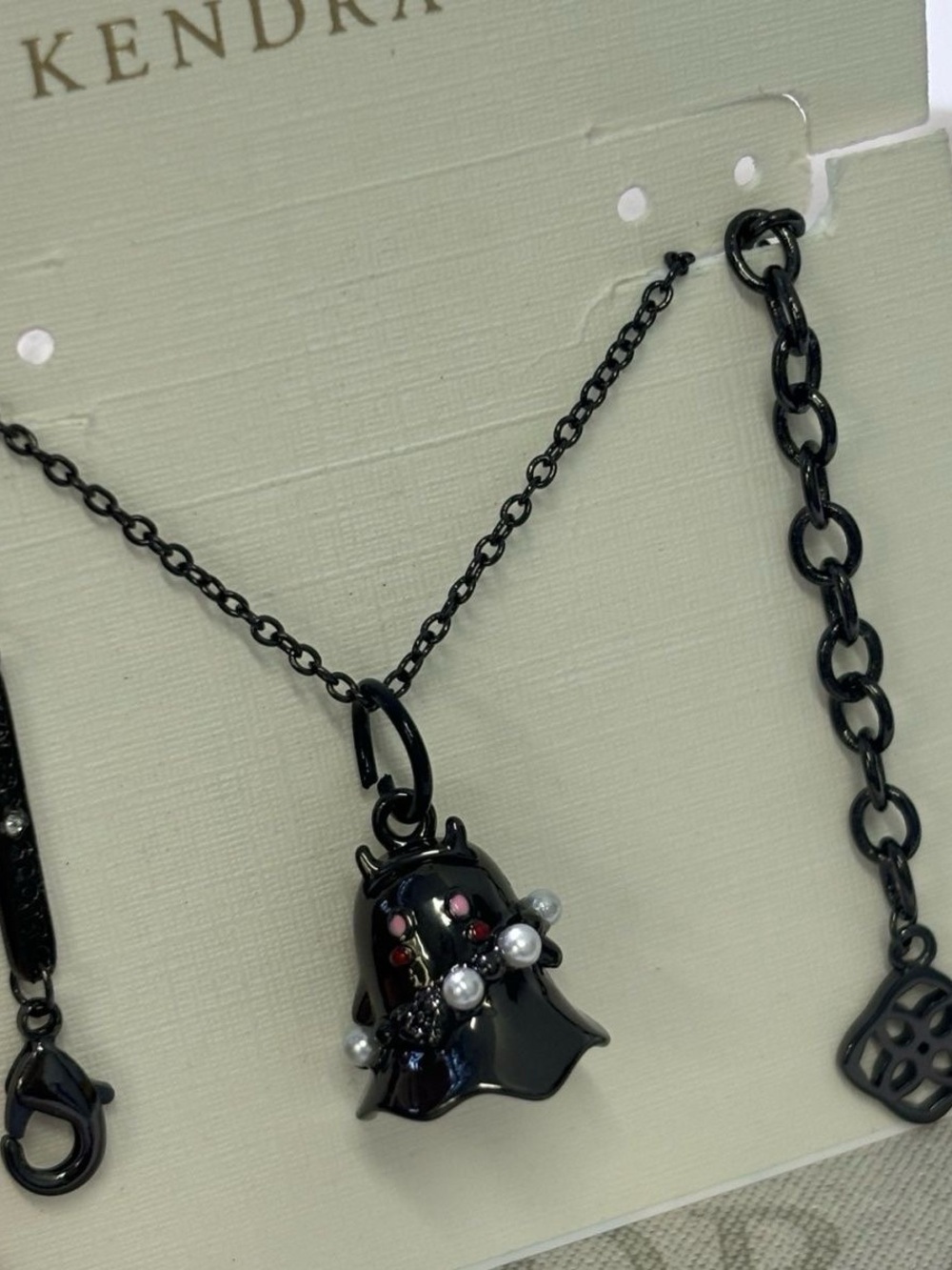 Kendra Scott Black Ghost Pendant Necklace with Pink and Pearl Accents